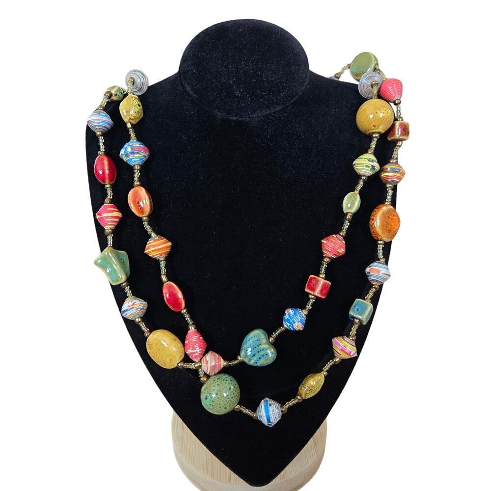 Unique Colorful Beaded Paper Mache Necklace